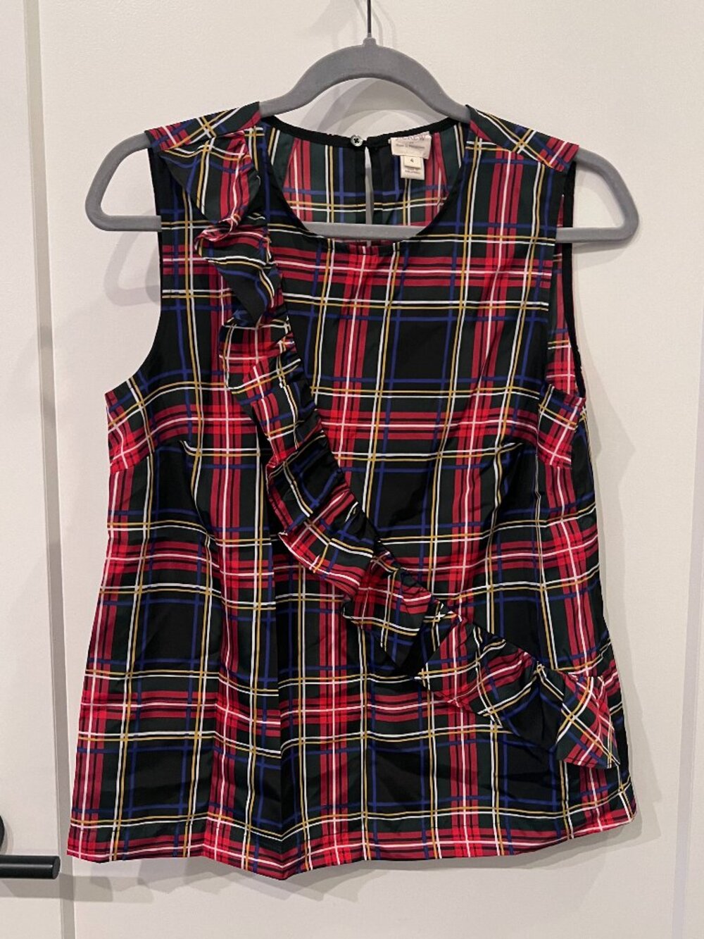 J.Crew Plaid Ruffle Sleeveless Blouse Size 4